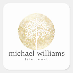 Golden Watercolor Tree Square Sticker