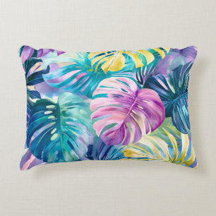 Golden Watercolor Tropical Leaves Paradise Decorative Cushion