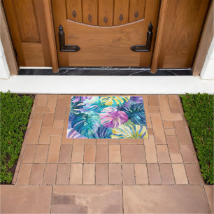 Golden Watercolor Tropical Leaves Paradise Doormat