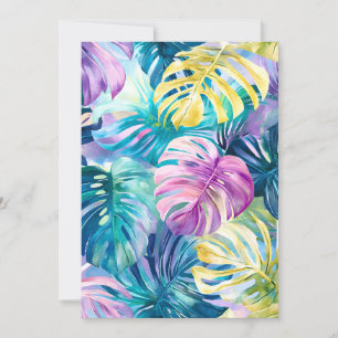Golden Watercolor Tropical Leaves Paradise Holiday Card