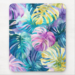 Golden Watercolor Tropical Leaves Paradise Mouse Mat
