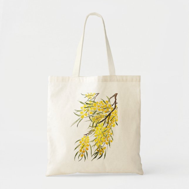 golden wattle flower watercolor tote bag (Front)