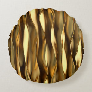Golden Wave 3D Render. Round Cushion