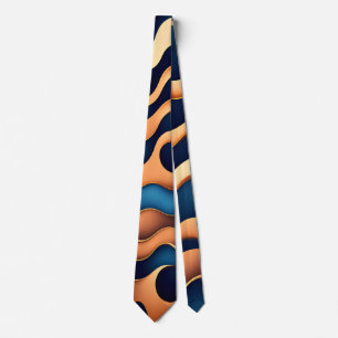 Golden Wave Blue Watercolor Abstract Pattern Tie