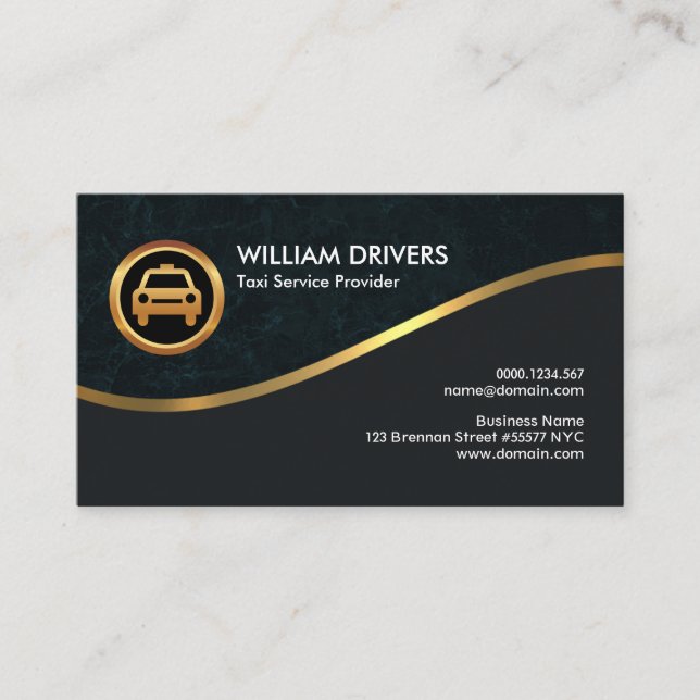 Golden Wave Curve Elegant Cyan Grunge Taxi Business Card (Front)