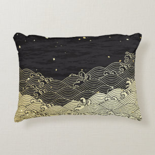 Golden wave, paper-like texture. decorative cushion