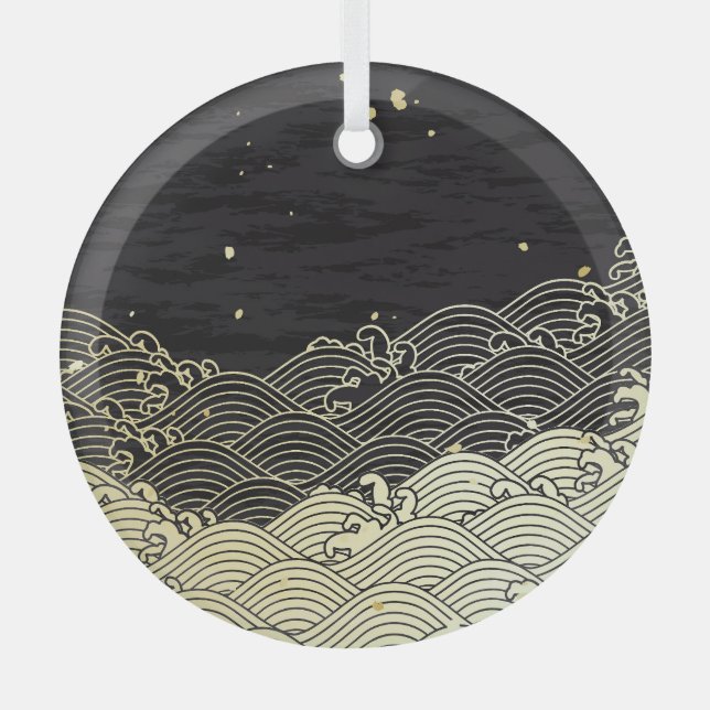 Golden wave, paper-like texture. glass tree decoration (Front)
