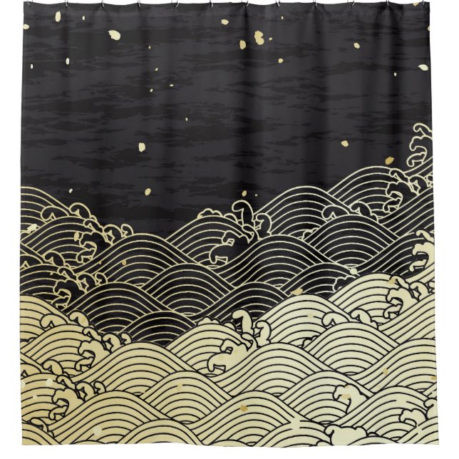 Golden wave, paper-like texture. shower curtain (Front)