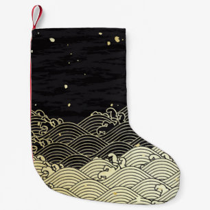 Golden wave, paper-like texture. small christmas stocking