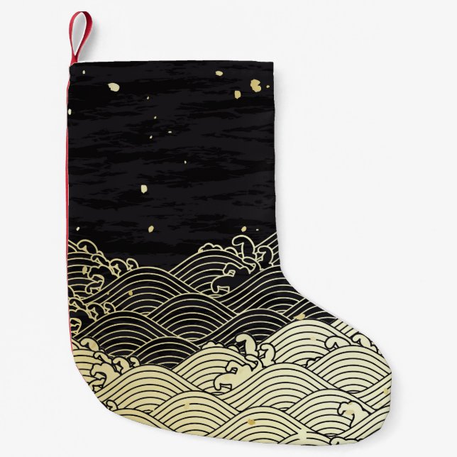 Golden wave, paper-like texture. small christmas stocking (Front)