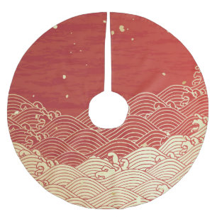 Golden Wave Paper Texture Pattern Brushed Polyester Tree Skirt