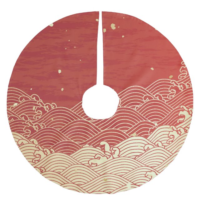 Golden Wave Paper Texture Pattern Brushed Polyester Tree Skirt (Front)