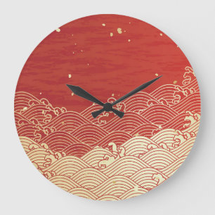 Golden Wave Paper Texture Pattern Large Clock