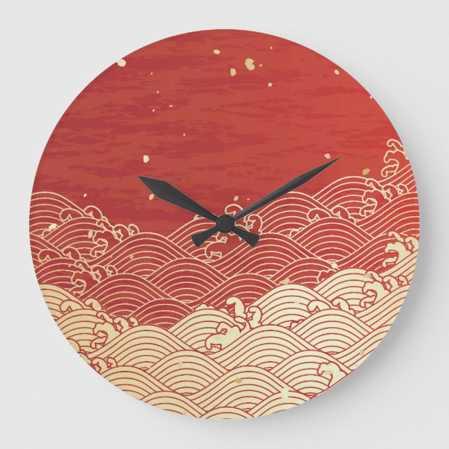 Golden Wave Paper Texture Pattern Large Clock (Front)