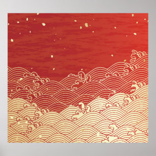 Golden Wave Paper Texture Pattern Poster