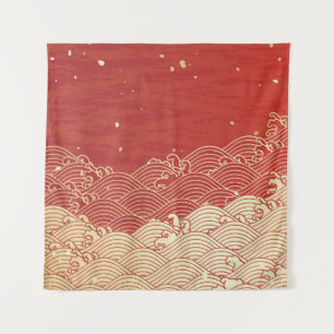 Golden Wave Paper Texture Pattern Tapestry