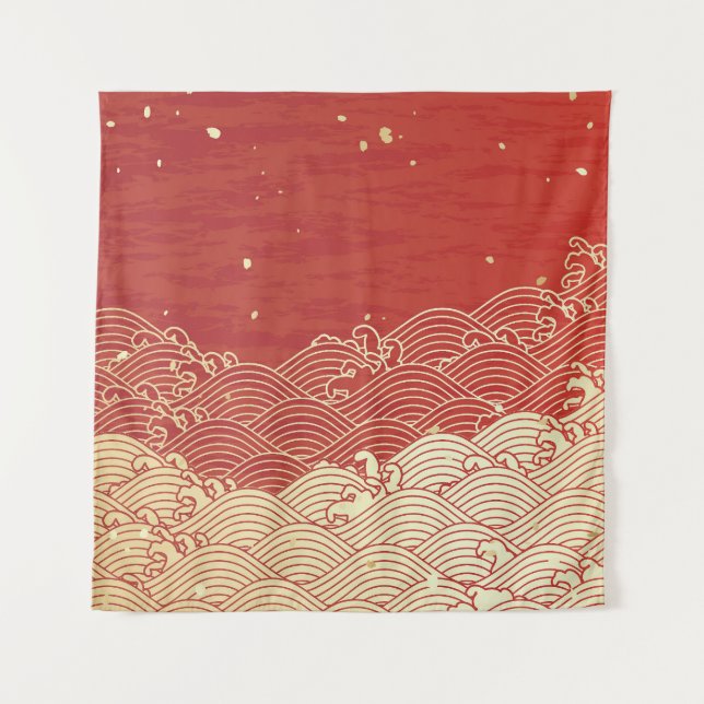 Golden Wave Paper Texture Pattern Tapestry (Front)