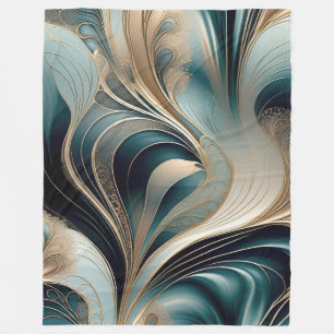 Golden Wave - Teal and Gold Abstract Fleece Blanket