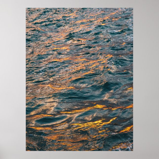 Golden Waves at Sunset - Ocean Water Reflection Ph Poster (Front)