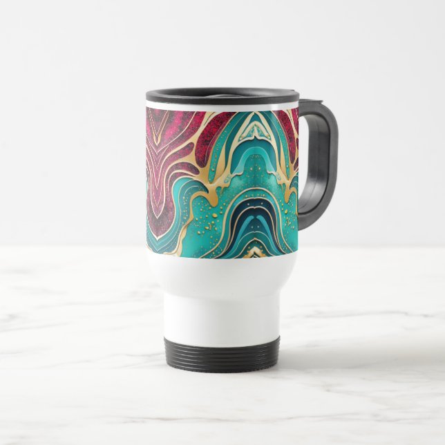 Golden Waves Fluid Art Coffee Mug (Front Right)