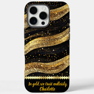 Golden waves shine on a dark night iPhone 16 pro max case