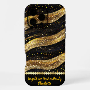 Golden waves shine on a dark night iPhone 16 pro max case