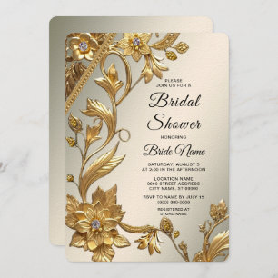 Golden Wavy Leaves Floral Bridal Shower Invitation