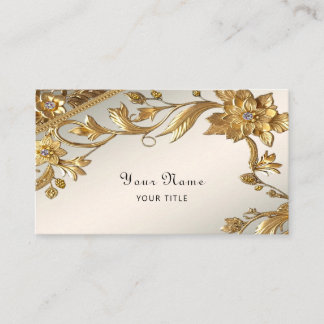 Golden Wavy Leaves Floral Business Card