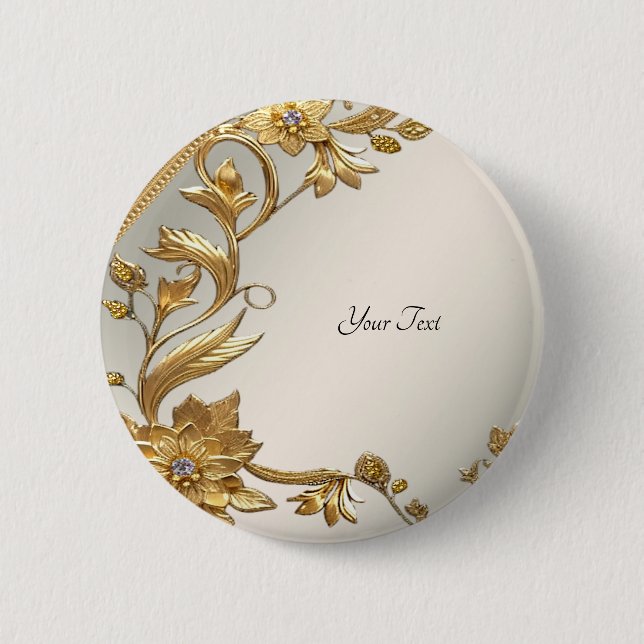 Golden Wavy Leaves Floral Button (Front)