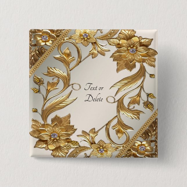 Golden Wavy Leaves Floral Button (Front)