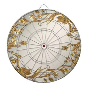 Golden Wavy Leaves Floral Dartboard