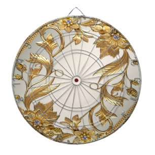Golden Wavy Leaves Floral Dartboard