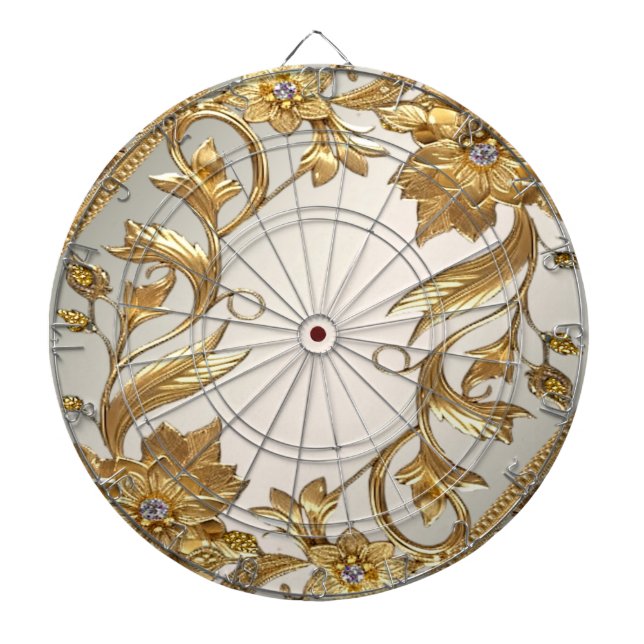 Golden Wavy Leaves Floral Dartboard (Front)