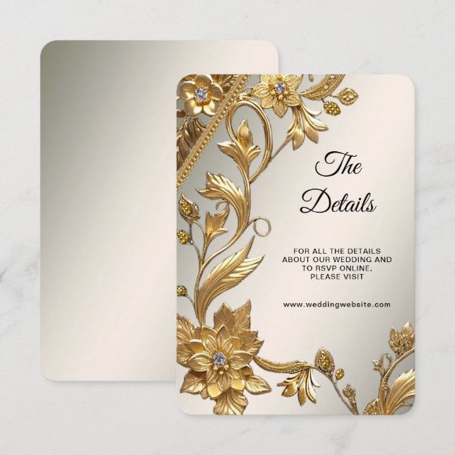 Golden Wavy Leaves Floral Detail Enclosure Card (Front/Back)