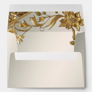 Golden Wavy Leaves Floral Envelope