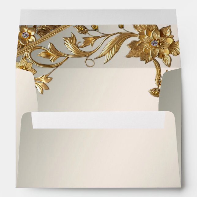 Golden Wavy Leaves Floral Envelope (Back (Bottom))