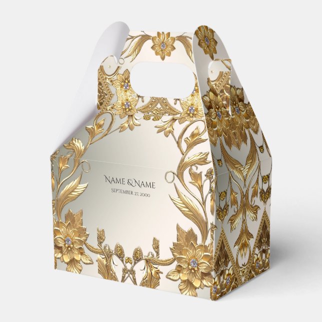 Golden Wavy Leaves Floral Favour Box (Front Side)