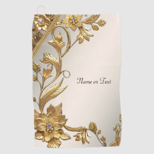 Golden Wavy Leaves Floral Golf Towel