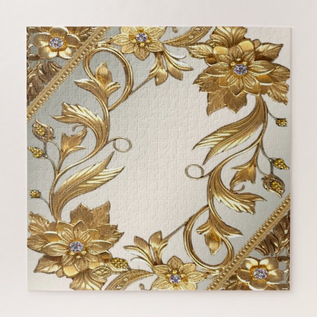 Golden Wavy Leaves Floral Jigsaw Puzzle (Vertical)