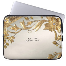 Golden Wavy Leaves Floral Laptop Sleeve
