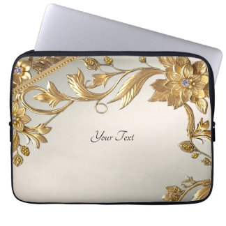 Golden Wavy Leaves Floral Laptop Sleeve