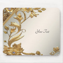 Golden Wavy Leaves Floral Mousepad