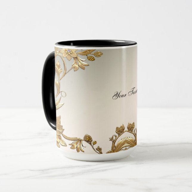 Golden Wavy Leaves Floral Mug (Front Left)