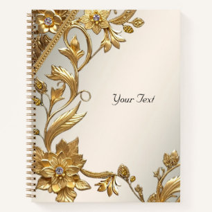 Golden Wavy Leaves Floral Notebook