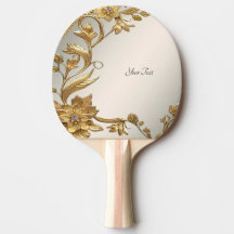 Golden Wavy Leaves Floral Ping Pong Paddle