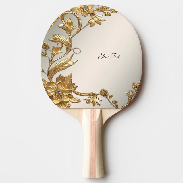 Golden Wavy Leaves Floral Ping Pong Paddle (Front)