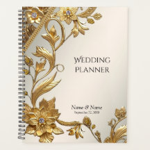 Golden Wavy Leaves Floral Planner