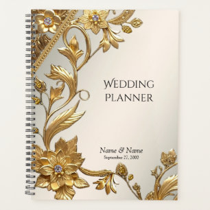 Golden Wavy Leaves Floral Planner