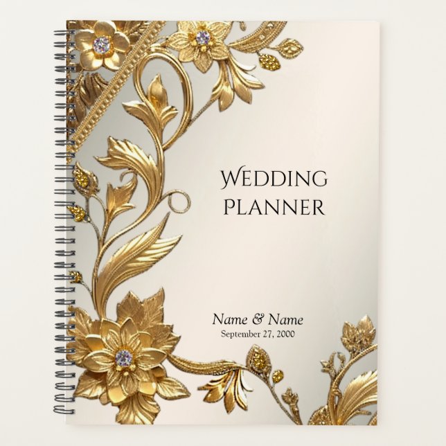 Golden Wavy Leaves Floral Planner (Front)