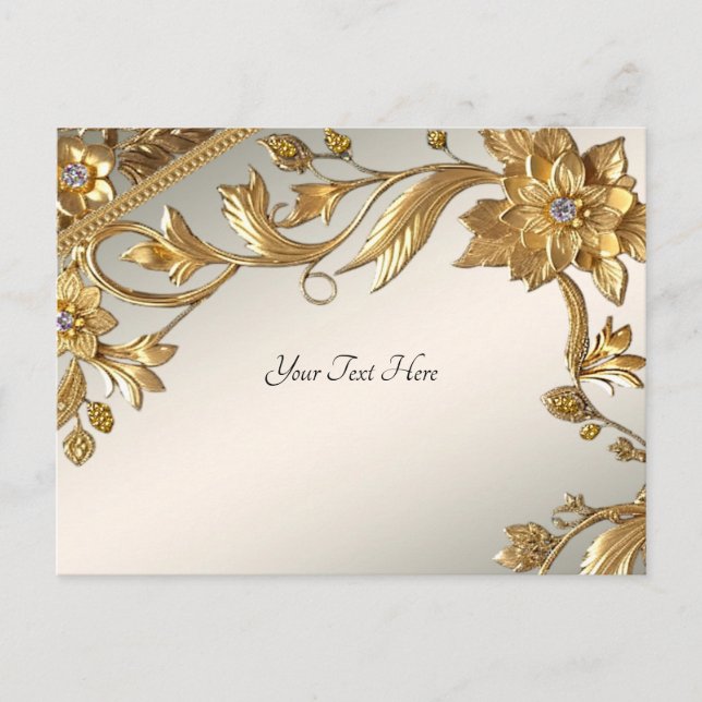 Golden Wavy Leaves Floral Postcard (Front)